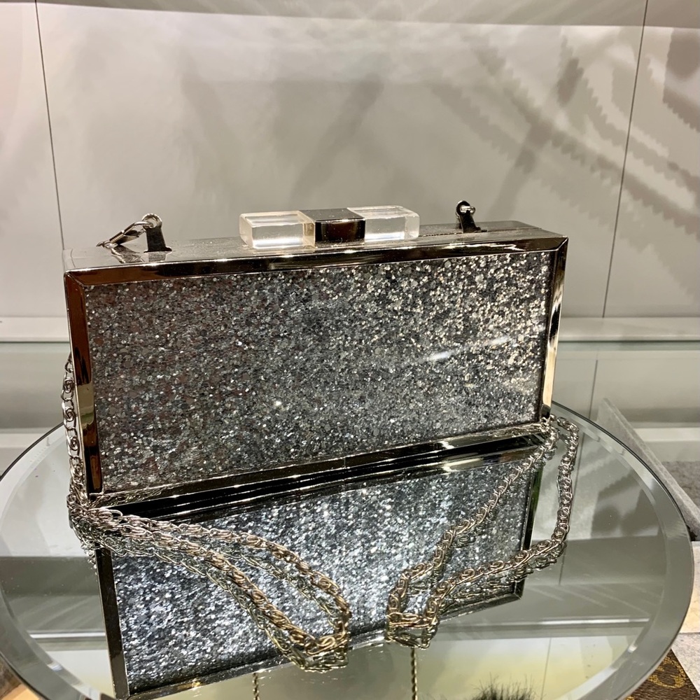 Silver Diamond Evening Clutch with removable chain